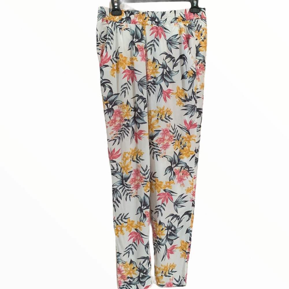 H&M BOHO BAGGY LOOSE FIT FLORAL TROPICAL PATTERN PULL ON ANKLE PANTS